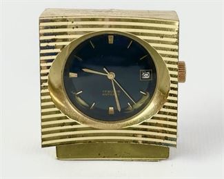Vintage German 17 Rubis/Jewel Antichoc Gold Tone Mechanical Desk Clock