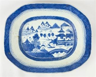 Antique Asian Blue & White 14.5" Platter 