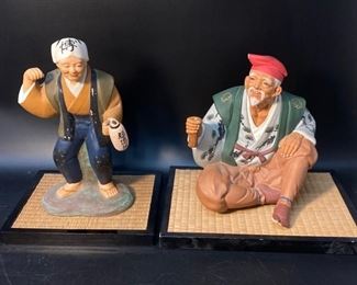 2 Vintage Japanese Craftsman Hakata Urasaki Mudmen Dolls