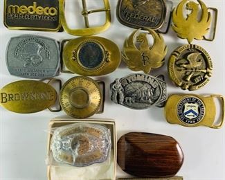 Vintage Belt Buckle Collection Wyoming, Federal, Browning, National Rifle Association, Winchester, North American Hunting Club, The Department of The Treasury, and More, All in Good Condition Most Labeled As Solid Brass - Wyoming, Federal, Browning, National Rifle Association, Winchester, North American Hunting Club, The Department of The Treasury, and More, All in Good Condition Most Labeled As Solid Brass