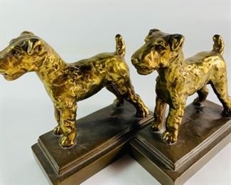 Armor Bronze Co Handcrafted Terrier DOG Figural Bookends - Both in Great Condition