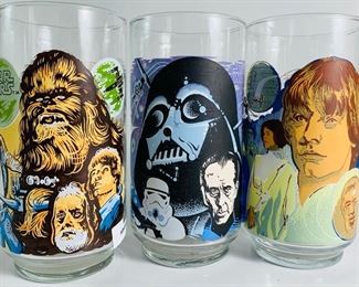 Three 1977 CocaCola-Star Wars Glasses - Glasses Are Of Darth Vader, Luke Skywalker, and Chewbacca, 