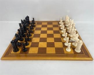 Vintage inlaid Chess Board and Schach Chess Set