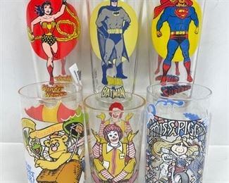 Vintage McDonalds Muppets and PepsiCo Justice League Super Hero Collectible Glasses 