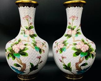 Pair Vintage Chinese Cloisonn Vases 
