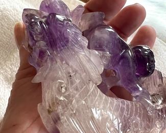 Chinese Jade Carving Immortal riding a water dragon ~~~ icy lavender jade carving