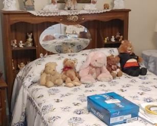 Vintage bedroom set bookcase head board , dresser & chest with mirror