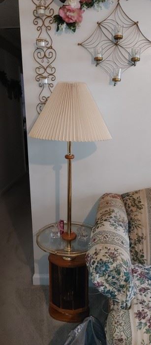Vintage brass floor lamp table lamp that lights up at the bottom Amber mid-century modern