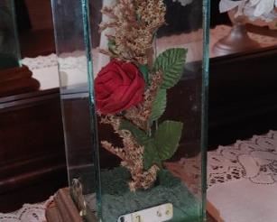 Vintage Lifesake Flowers REAL ROSES Glass Case MUSIC BOX THE ROSE Bette Midler