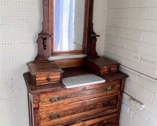 Antique Dresser with Marble Insert & Mirror