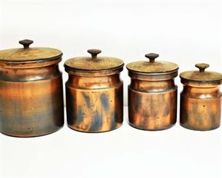 Copper Canister Set w/ Wooden Lids