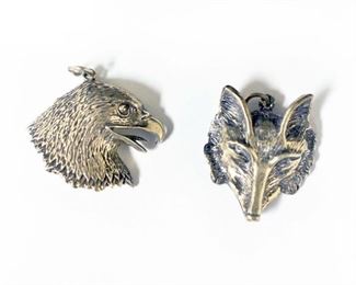 2 Sterling Pendants - Eagle & Wolf