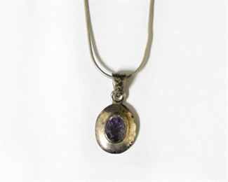 Sterling Necklace with Purple Stone Pendant