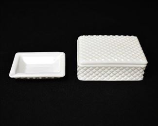Westmoreland Milk Glass Cigarette Box & Ashtray