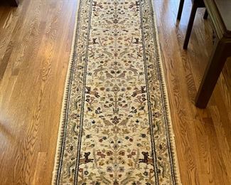 Pictorial runner w/ deer and bird motif.
We have two of these measuring 141” x 30” & 117” x 30”