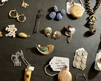 14k gold hoop earrings
14k pocket watch
Victorian jewelry
Costume jewelry
Sterling cut glass perfume