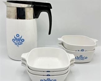 5 Vintage Corning Ware Corn Flower Blue Casserole Dishes & Coffee Pot
Lot #: 39