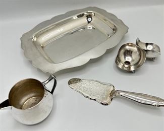 4 Vintage Silver Plate Tray, Creamer, Cake Knife & Candle Holder
Lot #: 115