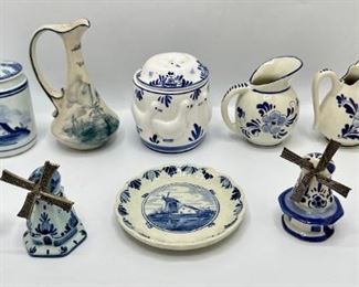 10 Vintage Delft Small Pottery Jugs, Wind Mill Salt Shakers, Cups & More, Holland
Lot #: 48
