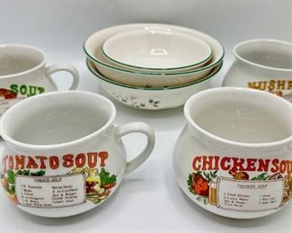 4 Soup Mugs & 3 Pfaltzgraff Porcelain Bowls, Winterberry Pattern
Lot #: 72