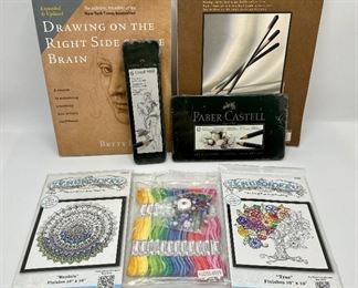 Art Supplies: New In Box Faber Castell Pencils, Sketch Pad, Drawing Book & 2 New In Box Embroidery Projects
Lot #: 118