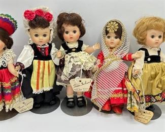 5 Vintage Ginny Vogue Dolls 1966-1971 With Hand Tags: Mistress Mary, India, Ireland, Mexico & Greece
Lot #: 90