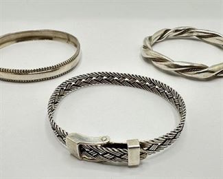 3 Sterling Silver Bracelets: Signed Zezgin 900, 925 Silver & Bangle Marked Sterling
Lot #: 33