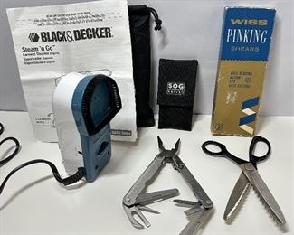 3 Household Tools: Pocket Multi-tool, Clothes Steamer & Pinking Shears
Lot #: 117