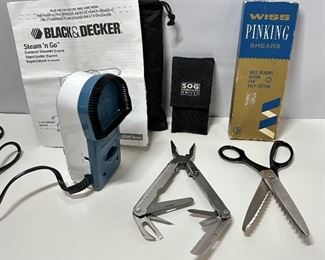 3 Household Tools: Pocket Multi-tool, Clothes Steamer & Pinking Shears
Lot #: 117