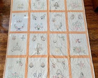 Vintage 1940s Hand Quilted & Embroidered Quilt
Lot #: 81