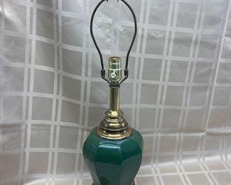 LOT 007- Enamel over brass ginger jar lamp 26 inches tall to the top of the finial. $45