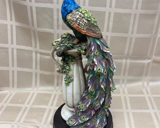 LOT 011- Toscano resin peacock 18.5 inches tall $75