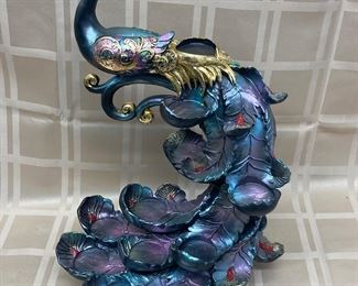 LOT 012- Resin peacock with glitter 15in tall. $25