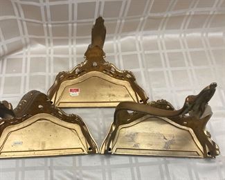 LOT 014- A trio (pair plus 1) of Italian gold colored shelves 14in wide and 16in tall $45