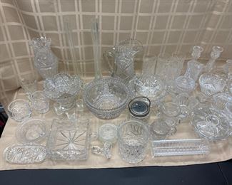 LOT 016- Huge lot of crystal, cut glass, pressed glass and clear glass. Aprrox. 50 pieces $325