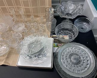 LOT 016- Huge lot of crystal, cut glass, pressed glass and clear glass. Aprrox. 50 pieces $325