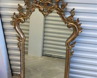 LOT 028- Large vintage gold colored mirror from Turner Manufacturing. Made in the USA. 52in by 29 in. $325