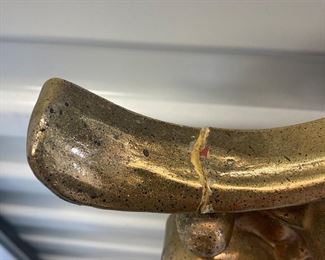 LOT 029- Large vintage gold color mirror from Carolina Mirror Company. Made in USA. AS-IS with repaired damage. 54in by 33in $325