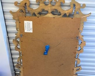 LOT 029- Large vintage gold color mirror from Carolina Mirror Company. Made in USA. AS-IS with repaired damage. 54in by 33in $325