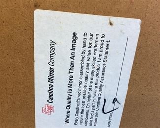 LOT 029- Large vintage gold color mirror from Carolina Mirror Company. Made in USA. AS-IS with repaired damage. 54in by 33in $325