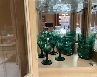 Green Glassware and bowls.  Service for 12. 