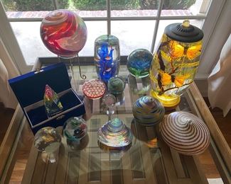 paperweights and oil lamps
