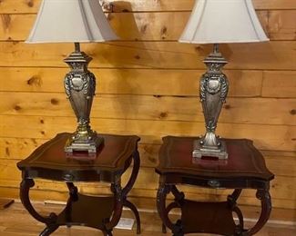 Mahogany Leather Top Side Tables