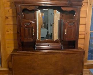 Wood Headboard with mirror and storage