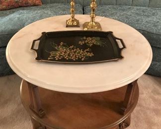 Round marble top 2-tier coffee table