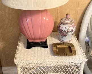 White wicker side table