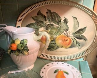 Fruit selections; enamel tray