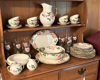 Maple hutch; Franciscan Desert Rose pottery