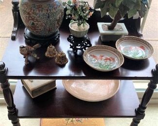 2-shelf side table; small foot stool