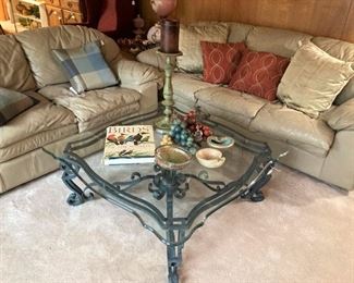 Sofa and loveseat; glass top coffee table